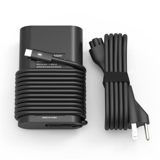 Picture of 65w 45w USB-C Type C Laptop Charger Replacement for Dell Latitude 7275 7370 5420 5285 5290 5520 XPS 13 9250 9360 9365 9370 9380 9350 9550 Chromebook 3100 3400 5190 la65nm170 02YK0F Adapter Power Cord