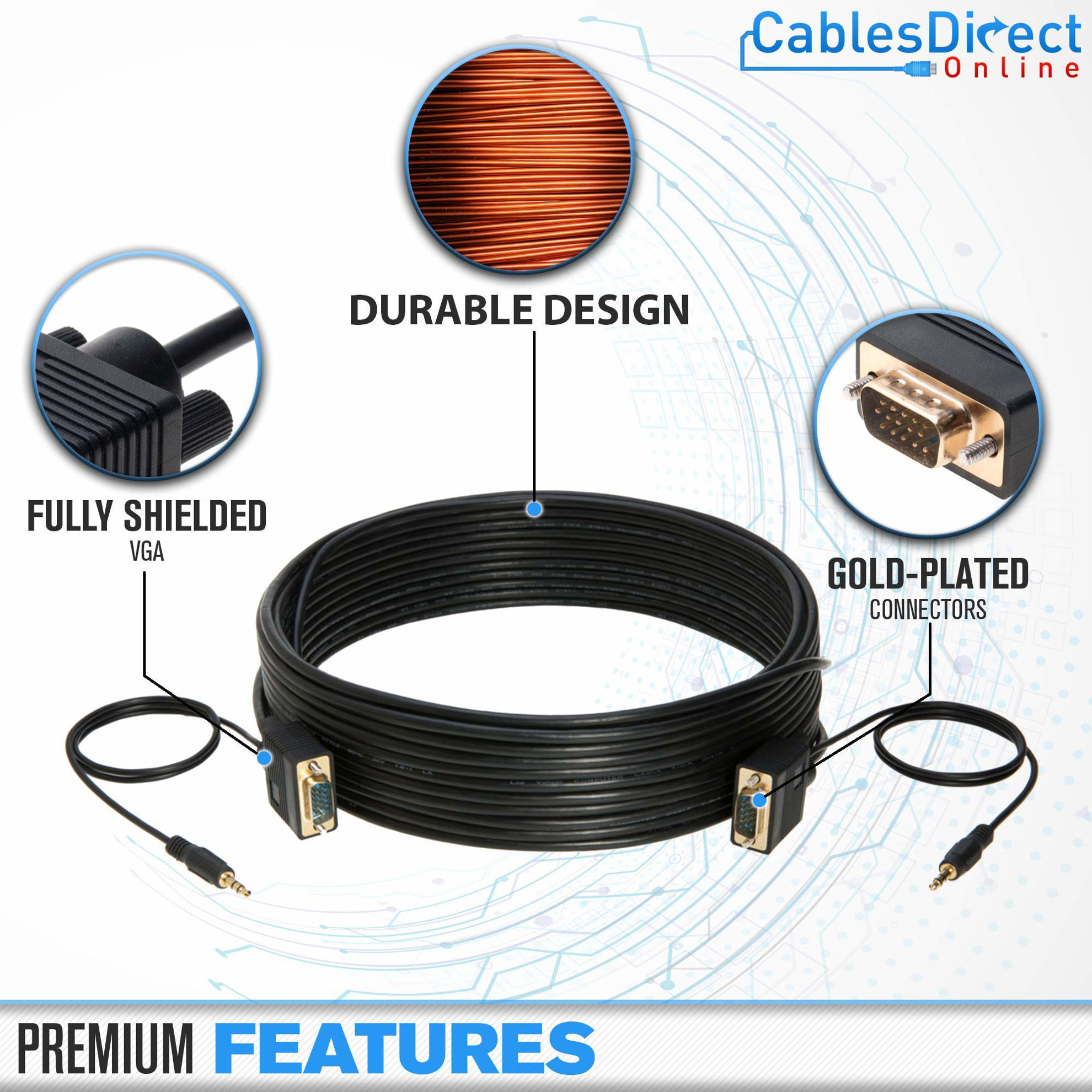 Cable Matters 25ft VGA Cable With Audio - Gold Plated SVGA Monitor Cable