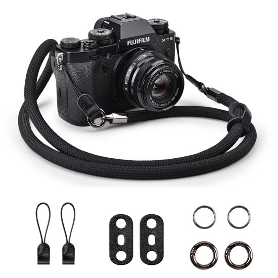 Picture of VOVMOEYA Camera Strap Rope,Camera Neck Strap Shoulder Strap for Fujifilm X100VI X100V XS20 XT5 for A6000 A6100 A6400 A6700 A7IV for Canon EOS R6 R10 for Nikon Zf Z5 Z30 - Black