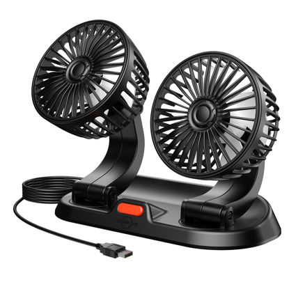 Picture of odbowuge CAR FAN,USB Portable Fan for Car with 3 Speed,360 Degree Rotatable Dual Head Fan,Strong Wind Electric Auto Car Fans for Dashboard Suv Rv Tuck Boat Sedan Home Office (Dual Head USB Plug)