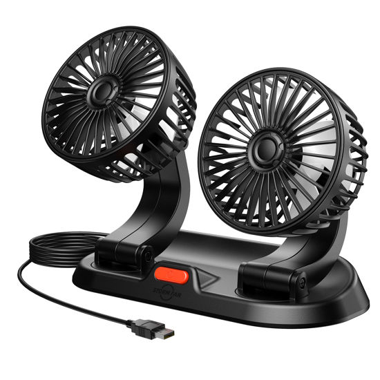 Picture of odbowuge CAR FAN,USB Portable Fan for Car with 3 Speed,360 Degree Rotatable Dual Head Fan,Strong Wind Electric Auto Car Fans for Dashboard Suv Rv Tuck Boat Sedan Home Office (Dual Head USB Plug)