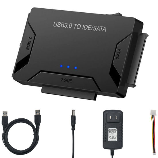 Picture of USB 3.0 to IDE/SATA Hard Drive Adapter, External Converter for 2.5" 3.5" IDE SATA HDD SSD DVD Optical Drive, Universal Hard Drive Reader w/12V 2A Power Supply Support 6TB