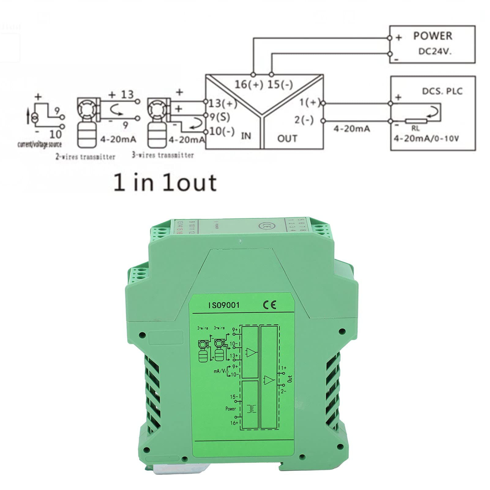 thumbnail image 2 of DC Signal Isolator Current Voltage Distribution Transmitter Rail Mount 1 In 1 Out Conditioner 2 of 11
