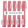Picture of SPEATE USB C Cable, Premium Nylon Braided USB A to Type C Charger Cable [5-Pack, 3/3/6/6/10FT], Pink USB C Fast Charger Cable for iPhone 15 / iPad, Galaxy S/Note/A, Google Pixel and More