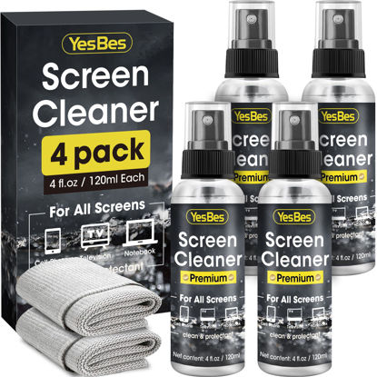 Picture of Screen Cleaner Spray 16oz (4oz x 4 Pack) - TV Screen Cleaner Spray and 2 Microfiber Cloths, Computer Screen Cleaner & Car Screen Cleaner for TV, Monitor, Laptop, MacBook, iPad and Electronic Devices
