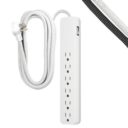 Picture of GE 6-Outlet Surge Protector, 10 Ft Braided Extension Cord, Power Strip, 840 Joules, Flat Plug, UL Listed, White, 62933