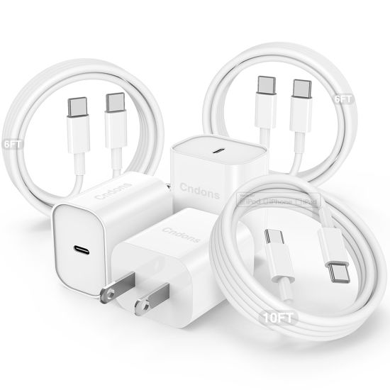 Picture of Cndons Fast Charger for iPhone 15 Charger 3Pack, 6+6+10ft USB-C to USBC Cable Cord &20W Type C Block Fast Charging for iPhone 15/15 Pro Max/15 Pro/15 Plus/iPad Pro/Air/Mini/AirPods Pro 2nd Generation