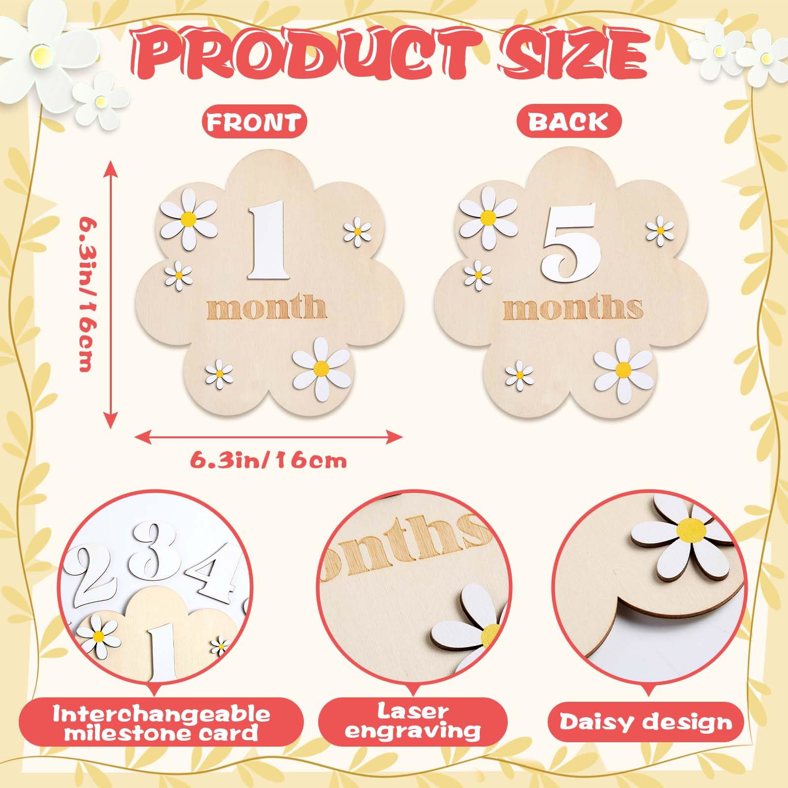 Monthly Milestone Discs | Baby Monthly Discs For Photos | Interchangeable Numbers Monthly Photo Prop Set | Newborn Birth Announcement Sign - UK - View #5