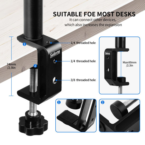 GetUSCart- Selens Tabletop Camera Desk Mount Stand, 9.4"-18.5" with 1/4 ...
