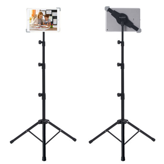Picture of Raking Ipad Tripod Stand, Height Adjustable Ipad Stand Floor & Ipad Stand Holder with 360° Rotating Tablet Holder Mount for Ipad Pro 12.9, Ipad Air 10.5 and More 10" to 14" Tablets