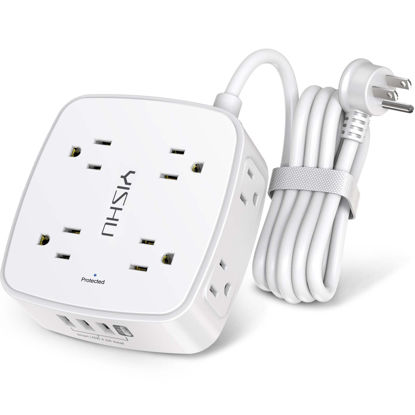 Picture of 6 Ft Surge Protector Power Strip - 8 Widely Outlets with 4 USB Ports, 3 Side Outlet Extender with 6 Feet Extension Cord, Flat Plug, Wall Mount, Desk USB Charging Station, ETL,White
