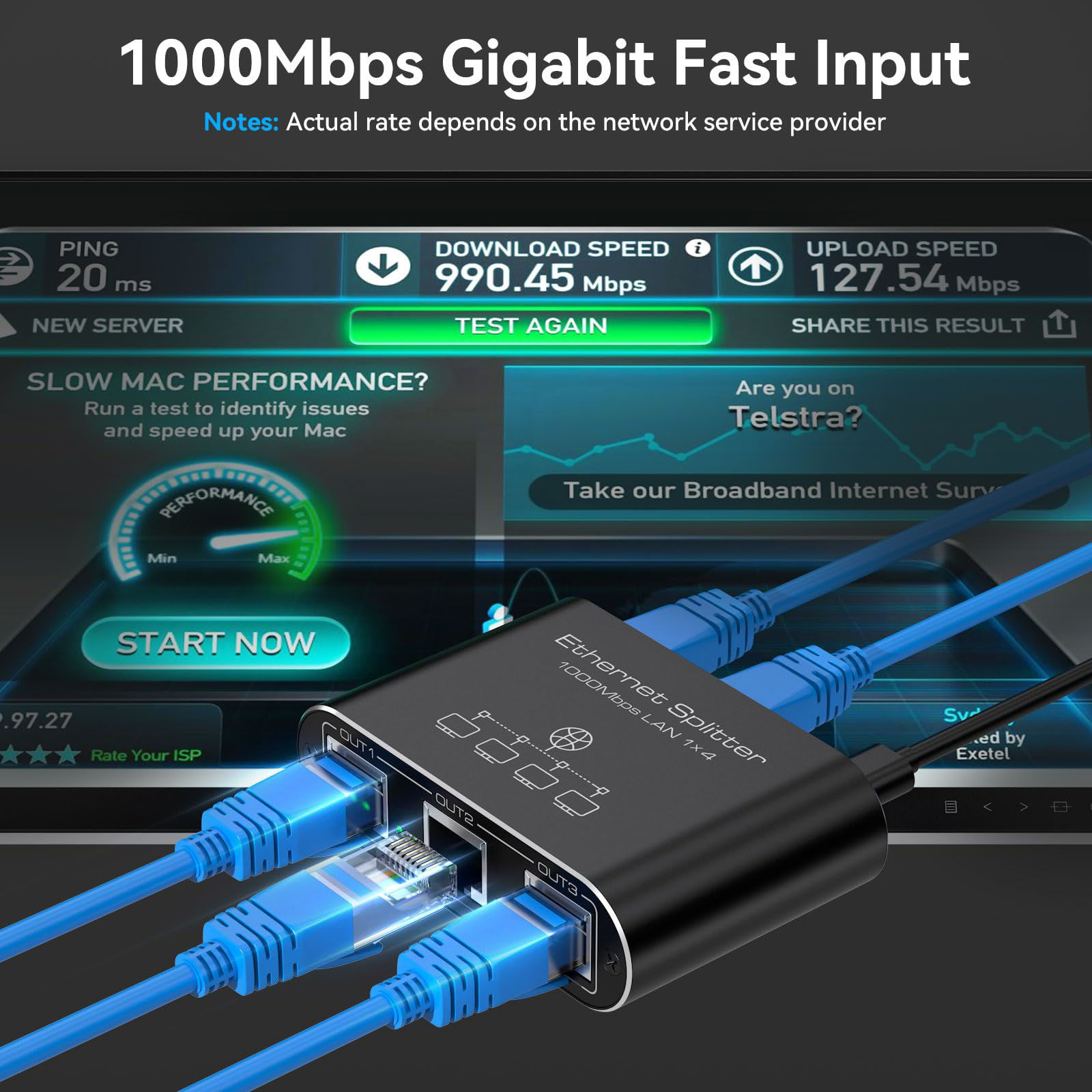 GetUSCart- PVBCTCSID Ethernet Splitter 1 to 4 1000Mbps Internet ...