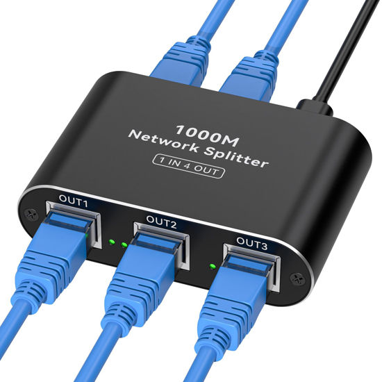 Picture of THXCDBID Ethernet Splitter 1 to 4 1000Mbps LAN Splitter Network Switch Either Network Splitter Ethernet Switch Suitable for Cat6/7/8 Cable with USB C Power