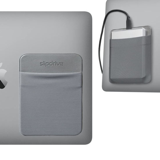 Picture of Slipdrive - Portable Hard Drive Sleeve for Laptop - HDD Hard Disk Drive - Reusable Adhesive - 5.5” x 4.5” Stick on External Hard Drive Carrying Case - Travel Pocket Pouch (Large, Gray)