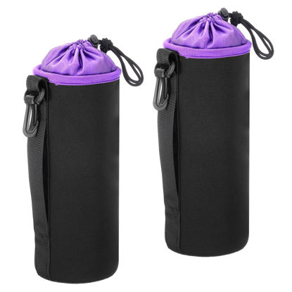 Picture of PATIKIL Camera Lens Bag, 2 Pcs 3.9" IDx9.8 H Drawstring Lens Pouch with Thick Protective Neoprene, Lens Case for DSLR Camera Lens, Water Coffee Cups, Black, Purple