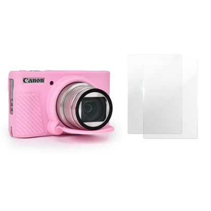 Picture of VOVMOEYA SX740 Camera Case Accessories Set[with 2 LCD tempered films],Silicone Protective Case Compatible with Canon PowerShot SX730 SX740 HS Digital Camera - Pink
