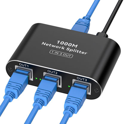 Picture of THXCDBID Ethernet Splitter 1 to 3 High Speed LAN Splitter 1000Mbps Gigabit RJ45 Ethernet Switch Network Splitter with USB C Power Cable for Cat5/5e/6/7/8 Cable