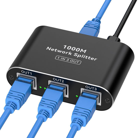 Picture of THXCDBID Ethernet Splitter 1 to 3 High Speed LAN Splitter 1000Mbps Gigabit RJ45 Ethernet Switch Network Splitter with USB C Power Cable for Cat5/5e/6/7/8 Cable
