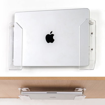 Picture of SIPRDE Wall Mount Laptop Holder - Also Available as an Under Desk Laptop Mount, Clear Acrylic, with Adhesive & Screw, for Macbooks, Surface, Keyboards, Switch, Tablets & More