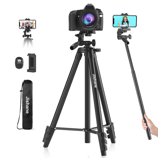 Picture of 71" Camera Tripod, Versatile Cell Phone Tripod with Wireless Remote Phone Holder and Tripod Bag, Lightweight Portable Camera Tripod Stand Compatible with Smartphone Cameras, Max Load 6.6 lbs