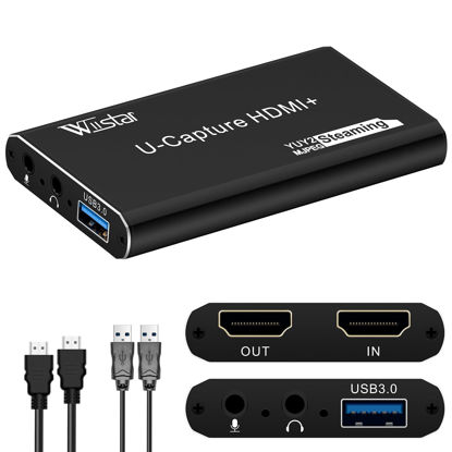 Picture of Wiistar Audio Video Capture Card 1080P60fps USB3.0 HDMI Video Recording Device Support YUY2 4K30Hz HDMI Loopout with Microphone for Game Recording Live Streaming Compatible with Windows Mac OS System