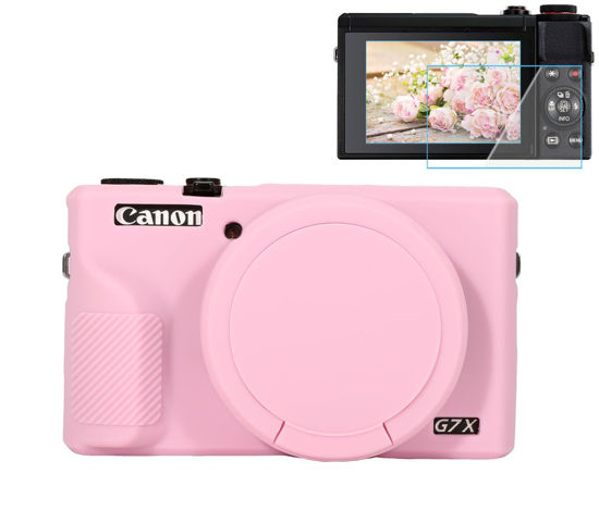 Picture of Pocoukate Case for Canon G7X Mark III Camera, Soft Silicone Protective Cover Skin with Removable Lens Cover for Powershot G7X Mark iii, Silicone Case with G7X3 Screen Protector Accessories - Pink