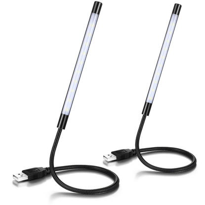 Picture of Tujoe 2 Pieces USB LED Light USB Light for Laptop Keyboard Light Gooseneck Light Computer Light Flexible Stick Dimmable LED Lamp Touch Switch for Reading Book (Black)