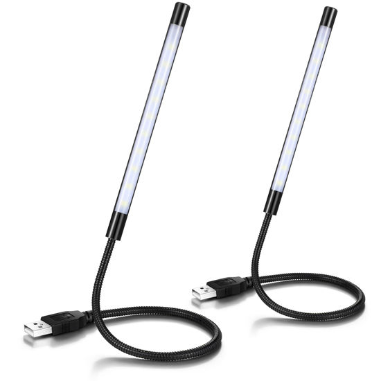 Picture of Tujoe 2 Pieces USB LED Light USB Light for Laptop Keyboard Light Gooseneck Light Computer Light Flexible Stick Dimmable LED Lamp Touch Switch for Reading Book (Black)