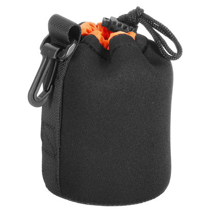 Picture of PATIKIL Camera Lens Bag, 3.5" IDx5.5 H Drawstring Lens Pouch with Thick Protective Neoprene, Lens Case for DSLR Camera Lens, Water Coffee Cups, Black, Orange