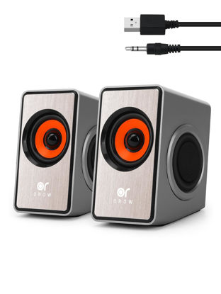 Picture of OROW Computer Speaker, 12W Desktop Speaker with Volume Control, 3.5mm Speaker, USB Powered, Dual Diaphragm, USB Speaker for PC/Laptop/mac/iMac/Projector(Silver)