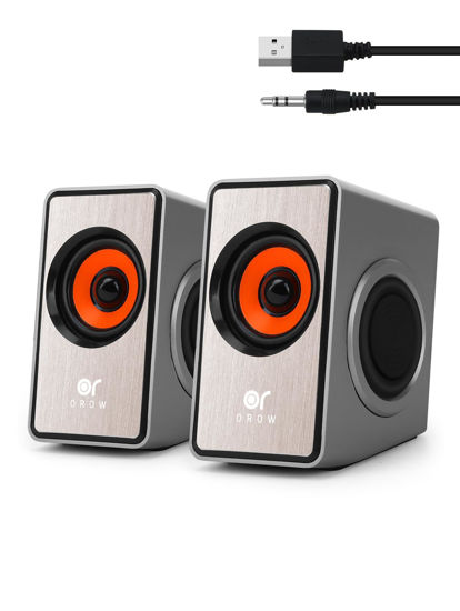 Picture of OROW Computer Speaker, 12W Desktop Speaker with Volume Control, 3.5mm Speaker, USB Powered, Dual Diaphragm, USB Speaker for PC/Laptop/mac/iMac/Projector(Silver)