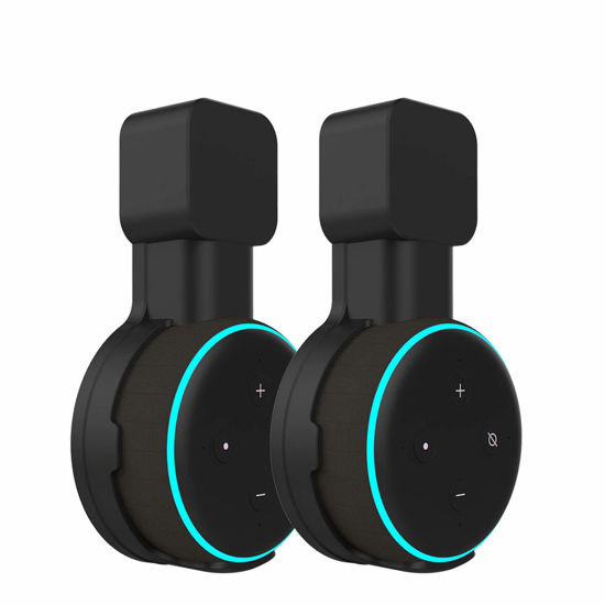 Picture of Suixing Outlet Wall Mount Holder Hanger for Echo Dot 3rd Gen, A Space-Saving with Cord Management for Smart Speakers Hide Messy Wires Place on Kitchen Bedroom & Bathroom(Black, 2Pack)