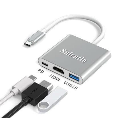 Picture of Snlrntin USB C to HDMI Adapter with Charging Port, 3 in 1 USB C Digital AV Multiport Adapter with USB 3.0/ 4K HDMI Output/PD 100W Charging Port for MacBook Pro, iPhone 15, S23, etc Device