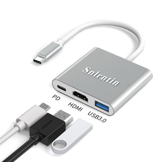 Picture of Snlrntin USB C to HDMI Adapter with Charging Port, 3 in 1 USB C Digital AV Multiport Adapter with USB 3.0/ 4K HDMI Output/PD 100W Charging Port for MacBook Pro, iPhone 15, S23, etc Device