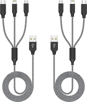 Picture of Firsting Multi Charging Cable, (2 Pack 4FT) Multi USB Charger Cable 3 in 1 Charging Cable Nylon Braided Universal USB Charging Cord with Type-C, Micro USB,IP Port for Most Cell Phones & Pads