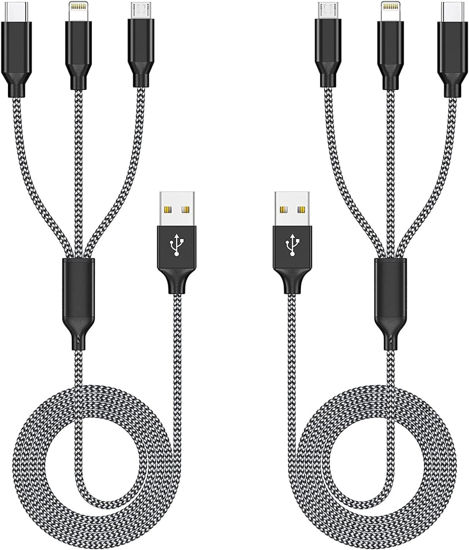Picture of Firsting Multi Charging Cable, (2 Pack 4FT) Multi USB Charger Cable 3 in 1 Charging Cable Nylon Braided Universal USB Charging Cord with Type-C, Micro USB,IP Port for Most Cell Phones & Pads