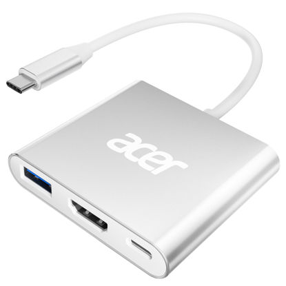 Picture of acer USB C to HDMI Adapter, Type C to 4K HDMI Adapter with 100W PD & USB 3.0 Port Multiport Digital AV Converter for MacBook Pro/air, iPad Pro/air, iPhone 15, Tablets, Switch and More USB-C Devices