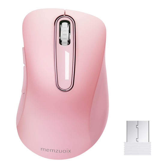 Picture of memzuoix 2.4G Wireless Mouse, 1200 DPI Mobile Optical Cordless Mouse with USB Receiver, Portable Computer Mice Wireless Mouse for Laptop, PC, Desktop, MacBook, 5 Buttons (Pink)