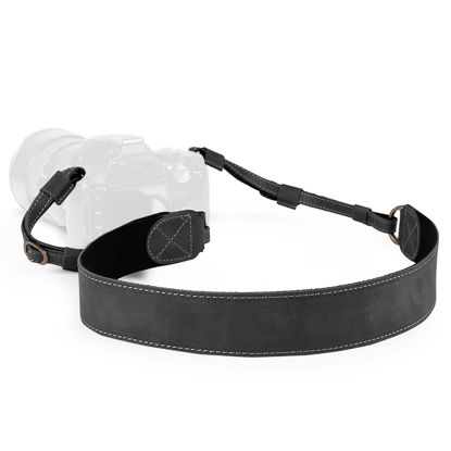 Picture of MegaGear SLR, DSLR Sierra Series Genuine Leather Camera Shoulder or Neck Strap, Black