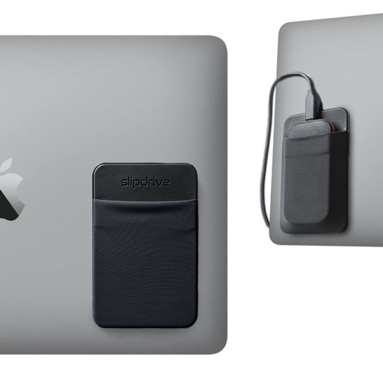 Picture of Slipdrive - Portable Hard Drive Sleeve for Laptop - SSD Solid State Drive - Reusable Adhesive - Stick on External Hard Drive Carrying Case - Pocket Pouch (Small, Black)