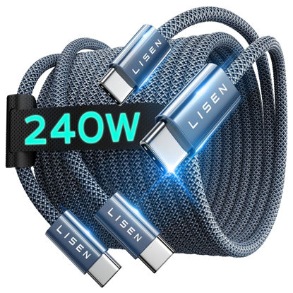 Picture of LISEN 240W USB C to USB C Cable, USBC to USBC [6.6ft/2 Pack] Type C Charger Fast Charging Cable Cord for iPhone16 Pro Max 15 Plus MacBook Pro iPad Pro Samsung Galaxy S24 Ultra Compatible 140W/100W/60W