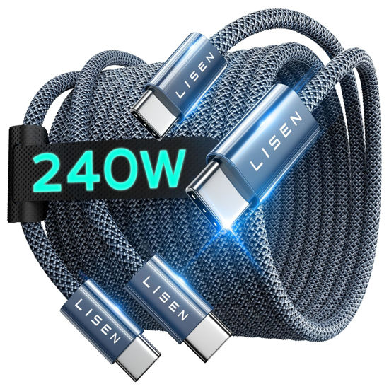 Picture of LISEN 240W USB C to USB C Cable, USBC to USBC [6.6ft/2 Pack] Type C Charger Fast Charging Cable Cord for iPhone16 Pro Max 15 Plus MacBook Pro iPad Pro Samsung Galaxy S24 Ultra Compatible 140W/100W/60W