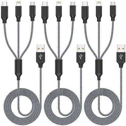 Picture of Multiple Charger Cable 3Pack 4FT Multi Charging Cable Rapid Nylon Braided Cord USB Charging Cable 3 in 1 Multi Phone Charger Cord with Type C Micro Lightning USB Connectors for Cell Phones