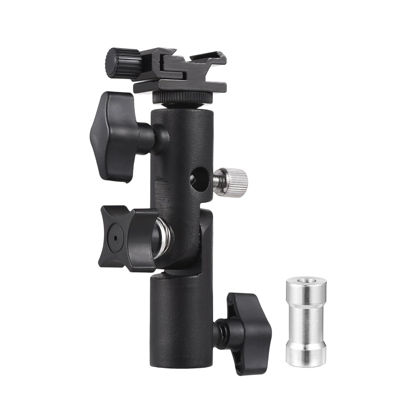 Picture of Sunydog Camera Flash Mount Speedlite Swivel Bracket Flash Stand Bracket with Cold Shoe Mount 1/4 Inch & 3/8 Inch Screw Hole Umbrella Mount Holder Flash Light Accessories