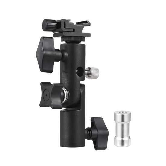 Picture of Sunydog Camera Flash Mount Speedlite Swivel Bracket Flash Stand Bracket with Cold Shoe Mount 1/4 Inch & 3/8 Inch Screw Hole Umbrella Mount Holder Flash Light Accessories