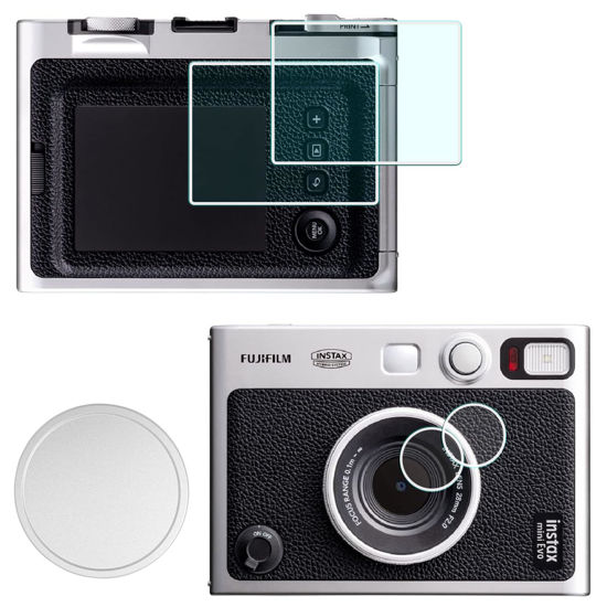 Picture of Lens Cap + Screen Protector Cover for Fujifilm Instax Mini Evo Camera(for Accessories),LCD + Lens PET Flim+Aluminum Mini Fuji Evo Lens Cap with Flocking Internal