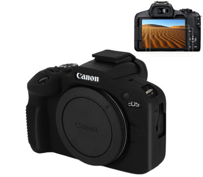 Picture of Pocoukate Case for Canon EOS R100 Camera, Soft Silicone Protective Cover Skin with EOS R100 Screen Protector Accessories for Canon EOS R100 Mirrorless Camera Silicone Case - Black