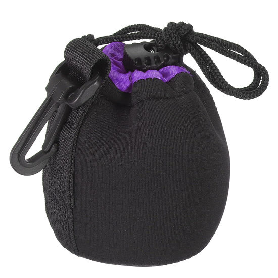 Picture of PATIKIL Camera Lens Bag, 2.8" IDx3.9 H Drawstring Lens Pouch with Thick Protective Neoprene, Lens Case for DSLR Camera Lens, Water Coffee Cups, Black, Purple