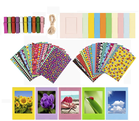 Picture of Sturdy Tiger Colorful Bundle Kit Accessories for Fujifilm Instax Mini 8/9/11/12 Camera - Assorted Accessory Pack of Sticker Frames, Plastic Desk Frames, Hanging Clips with String