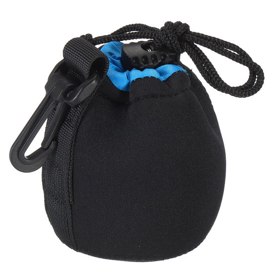 Picture of PATIKIL Camera Lens Bag, 2.8" IDx3.9 H Drawstring Lens Pouch with Thick Protective Neoprene, Lens Case for DSLR Camera Lens, Water Coffee Cups, Black, Blue